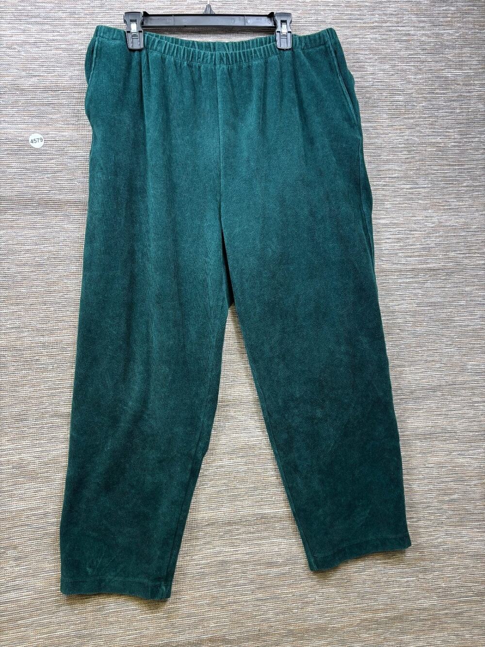 Lands End Sport Knit Corduroy Elastic Waist Pants Size XL Green Ankle Pull On